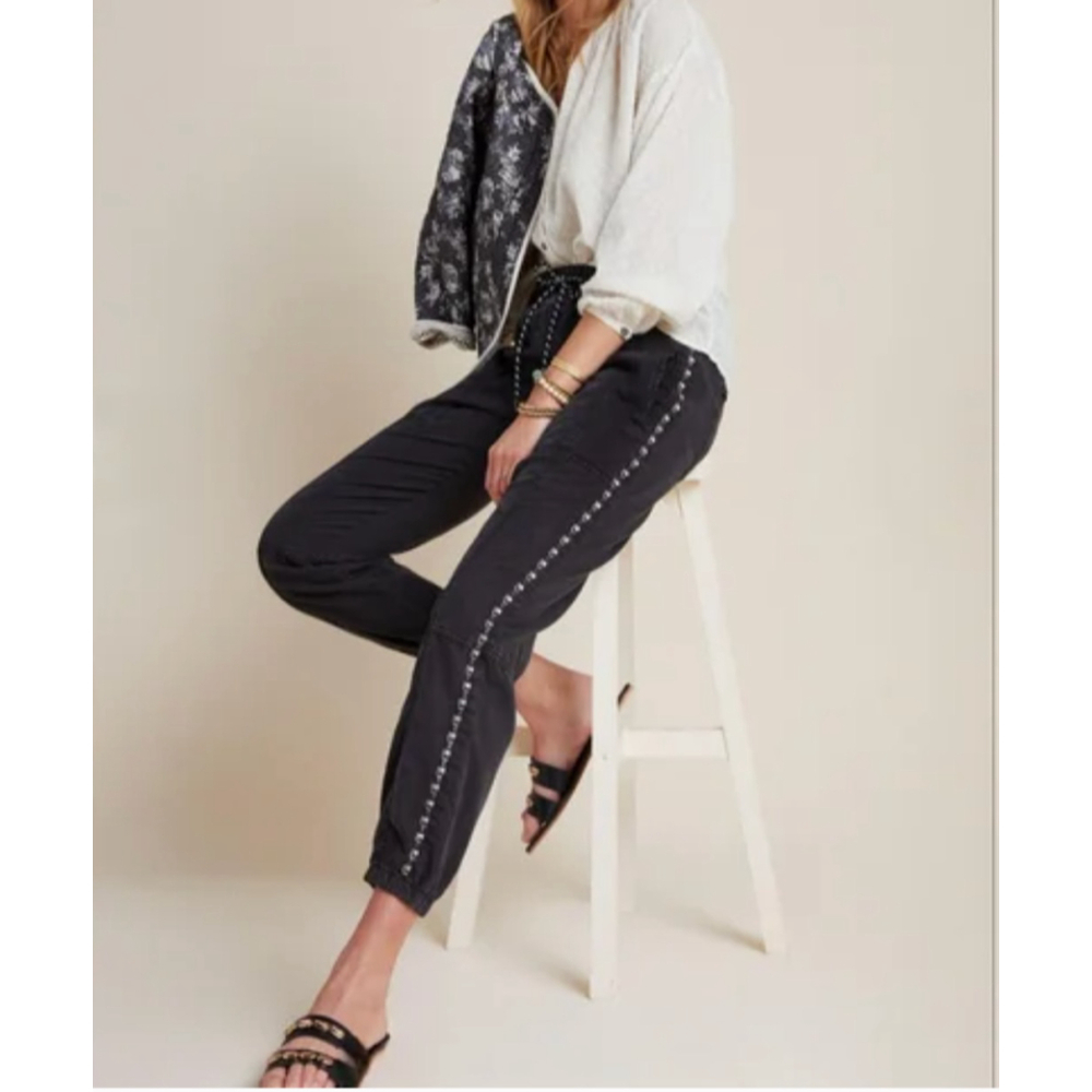 New Anthropologie Byron Jogger Utility Pants Womens Small Black Drawstring‎ by